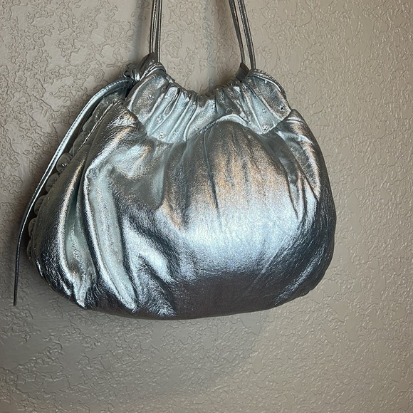 Vintage Rita Diana Mylinka Silver Metallic Crystal Puffer Cinch Shoulder bag - Picture 6 of 14